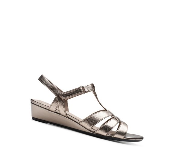 Clarks Abigail Leder Keilabsatz Sandalen Damen Gold | BHES89103