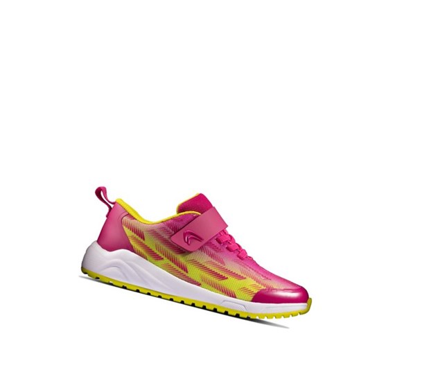 Clarks Aeon Pace Leder Sneakers Jungen Rosa Zitrone | OBLY53841