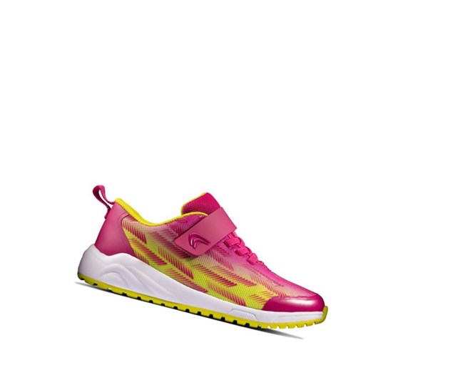 Clarks Aeon Pace Leder Sneakers Jungen Rosa Zitrone | RYLT15469