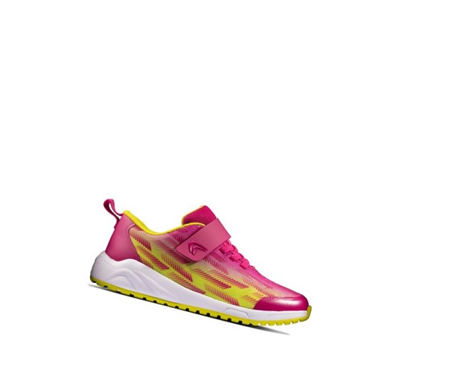 Clarks Aeon Pace Leder Sneakers Mädchen Rosa Zitrone | HTRW29063