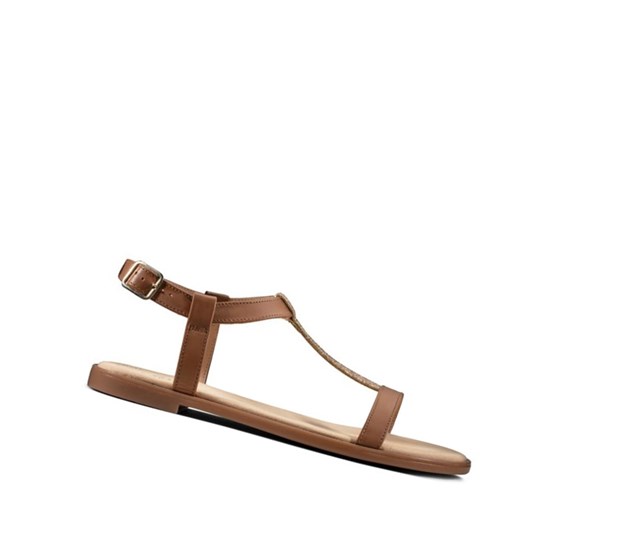 Clarks Bay Rosa T-bar Textil Flache Sandalen Damen Braun | PIWL02798