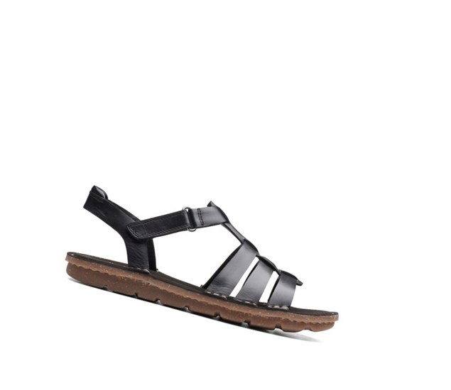 Clarks Blake Jewel Leder Flache Sandalen Damen Schwarz | NQOH09657
