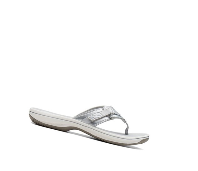 Clarks Brinkley Sea Synthetik Flip Flops Damen Silber | LHIM40673