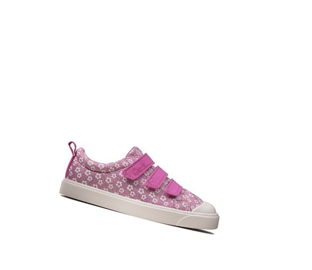 Clarks City Vibe Floral Freizeitschuhe Mädchen Rosa | TDOU52679