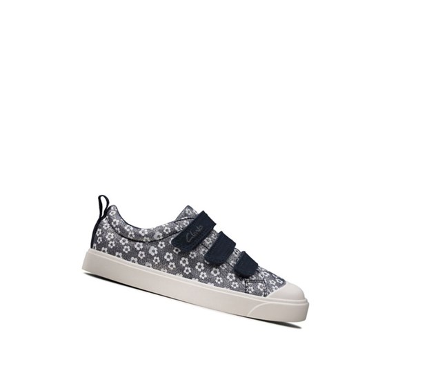 Clarks City Vibe Floral Freizeitschuhe Mädchen Navy | XKYJ81974