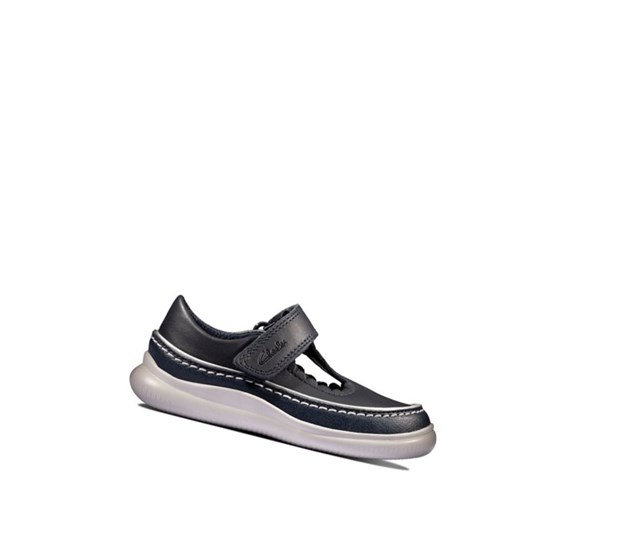 Clarks Crest Sky Leder Lederschuhe Mädchen Navy | YUHN38760