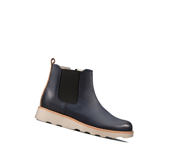 Clarks Crown Halo Leder Chelsea Boots Mädchen Navy | QDIX45912