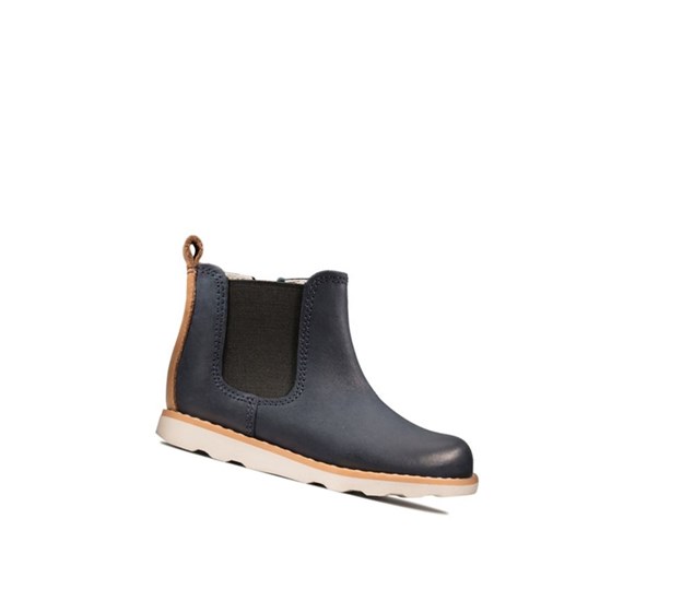 Clarks Crown Halo Leder Chelsea Boots Mädchen Navy | XMCL24759