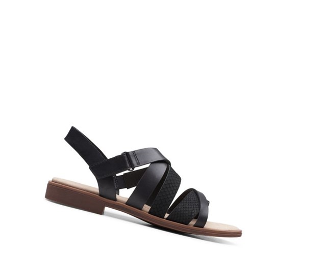 Clarks Declan Mix Leder Flache Sandalen Damen Schwarz | VJNQ87160