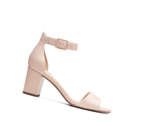 Clarks Deva Mae Leder Sandalen Absatz Damen Hautfarbe | NJDM84521