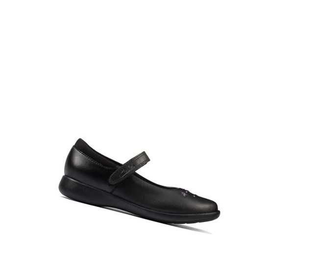 Clarks Etch Bright Leder Schulschuhe Mädchen Schwarz | BJNP85406