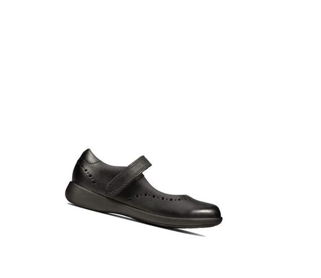 Clarks Etch Craft Leder Schulschuhe Mädchen Schwarz | NSOQ24769