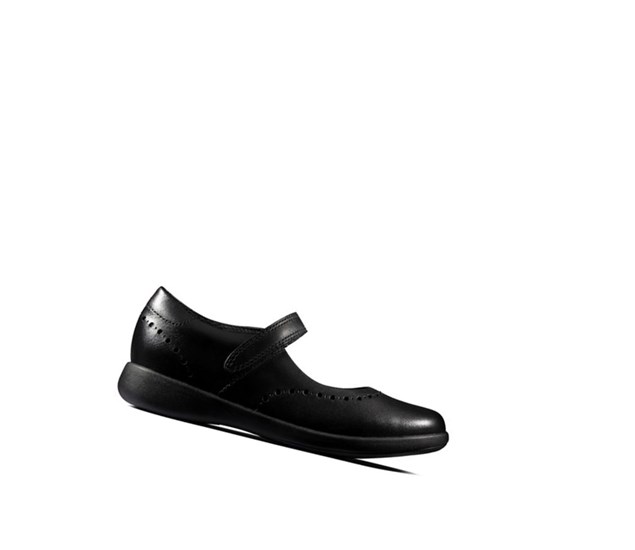 Clarks Etch Craft Leder Schulschuhe Mädchen Schwarz | SDUV45067