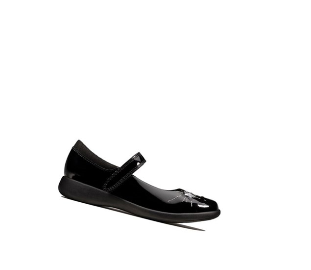 Clarks Etch Spark Lack Leder Schulschuhe Mädchen Schwarz | PFAX16754