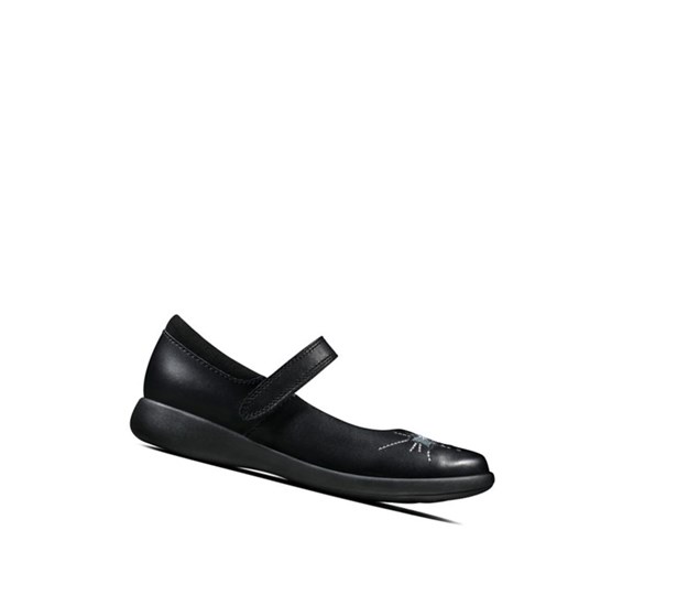 Clarks Etch Spark Leder Schulschuhe Mädchen Schwarz | XAFP36984
