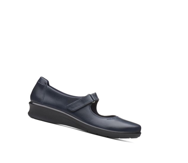 Clarks Hope Henley Leder Flache Schuhe Damen Navy | GLOU64073