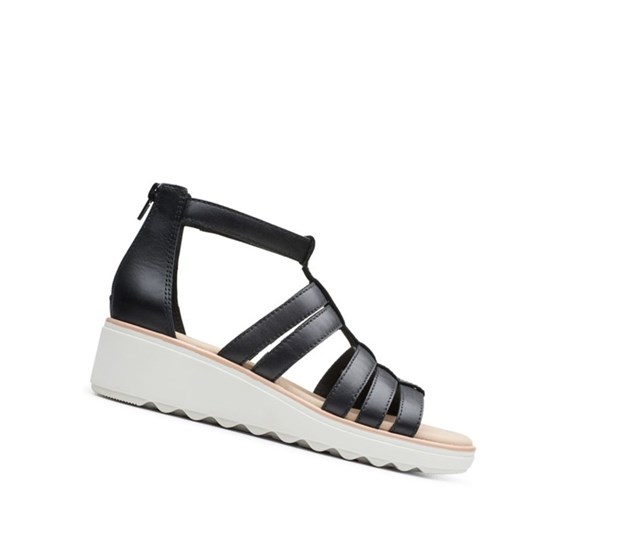 Clarks Jillian Nina Leder Keilabsatz Sandalen Damen Schwarz | WDAE98103