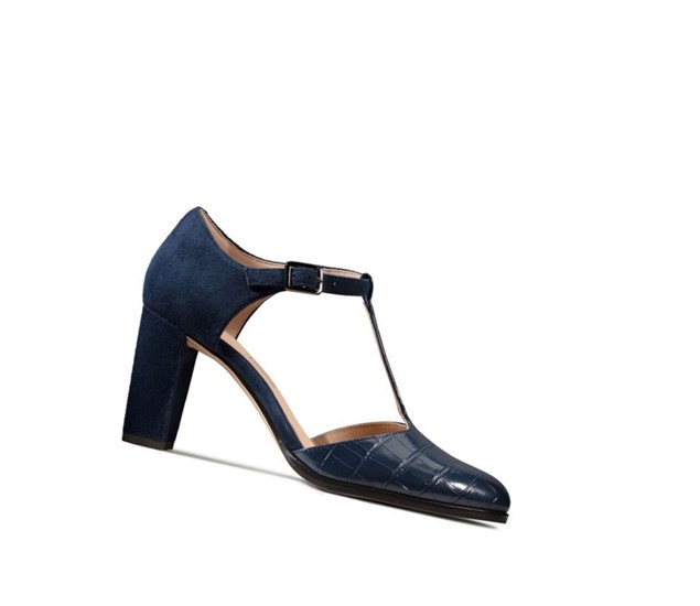 Clarks Kaylin 85 T Riemen Croc Hohe Schuhe Damen Navy | JAWE71596