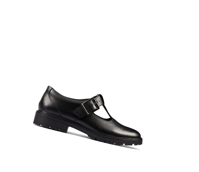 Clarks Loxham Shine Leder Schulschuhe Mädchen Schwarz | UJCZ19826