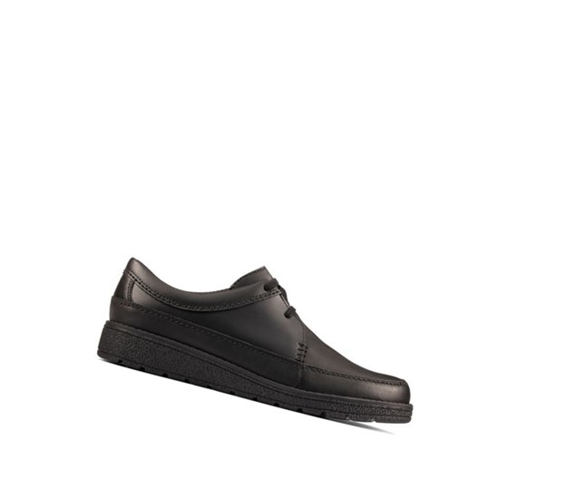 Clarks Mendip Weaver Leder Schulschuhe Jungen Schwarz | EWZX30728