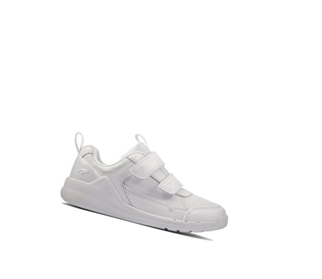 Clarks Orbit Sprint Leder Sneakers Mädchen Weiß | VBIX05184