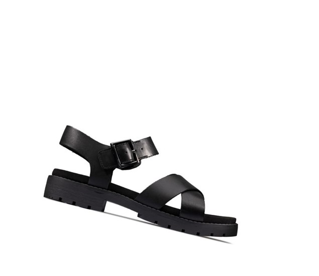 Clarks Orinoco Riemen Leder Flache Sandalen Damen Schwarz | IKWP13097