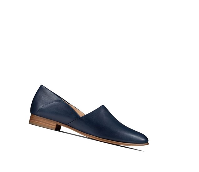 Clarks Pure Tone Leder Slip On Schuhe Damen Navy | UBMC57613