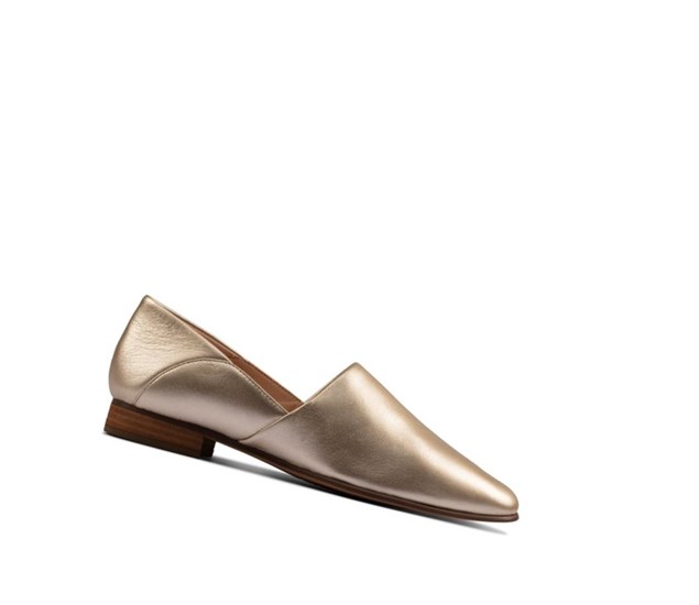 Clarks Pure Tone Leder Weite Fit Slip On Schuhe Damen Gold Metal | PRCA67945