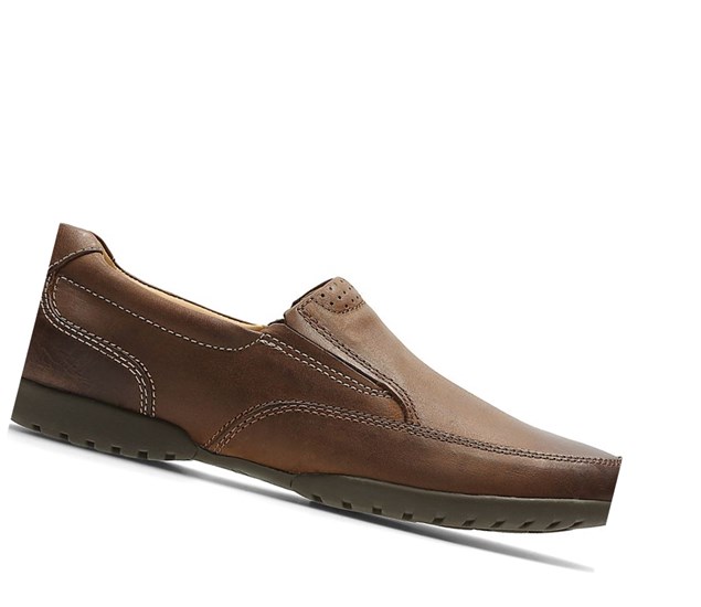 Clarks Recline Free Leder Weite Fit Slip On Schuhe Herren Braun | VCLR13927