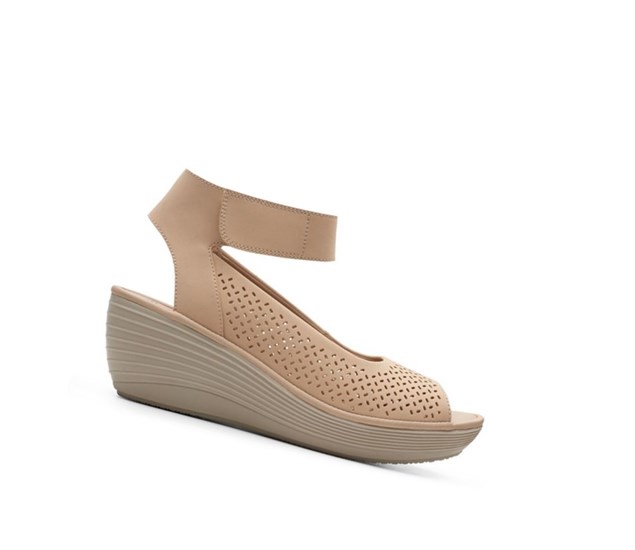 Clarks Reedly Jump Textil Keilabsatz Sandalen Damen Beige | VGTS95018