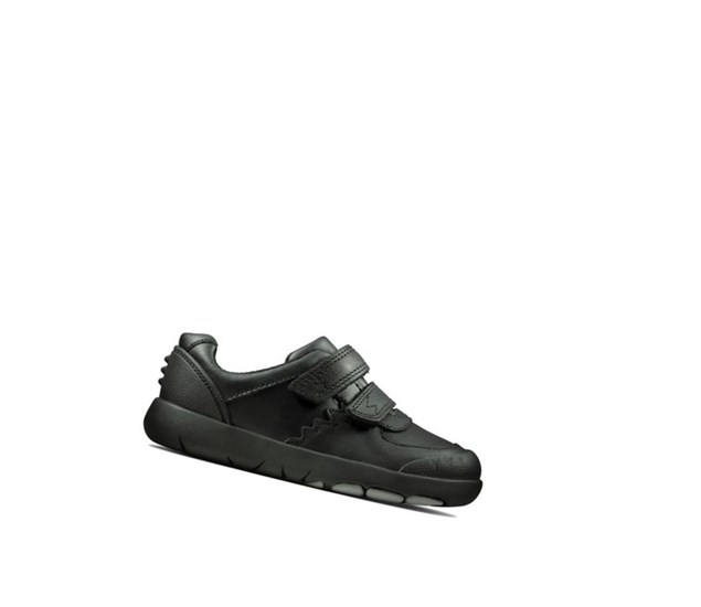 Clarks Rex Pace Leder Schulschuhe Jungen Schwarz | XJSQ69378