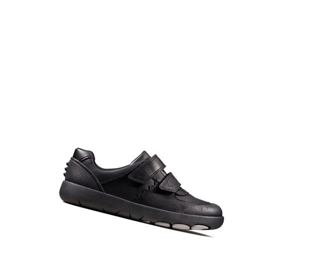 Clarks Rex Pace Leder Schulschuhe Mädchen Schwarz | NBYF63529