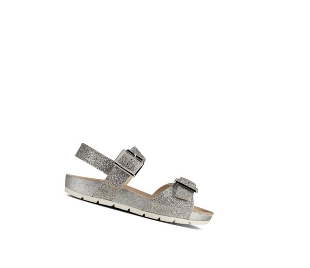 Clarks River Sand Leder Lässige Sandalen Mädchen Silber Metal | LYJA59480