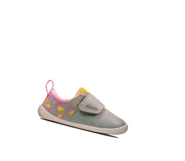 Clarks Roamer Sport Leder Lederschuhe Jungen Grau Camouflage | OLEY84930