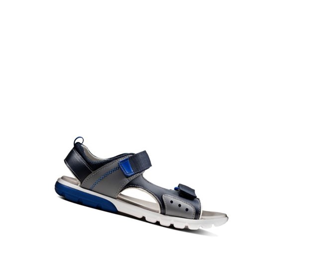 Clarks Rocco Tide Leder Lässige Sandalen Jungen Navy | ESBA85174