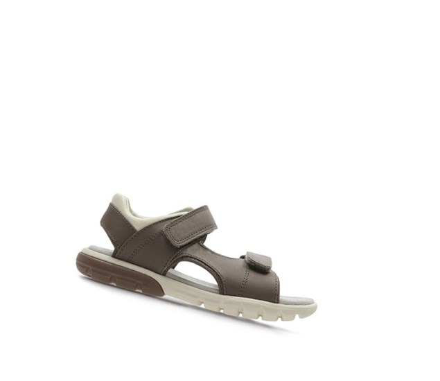Clarks Rocco Wave Leder Lässige Sandalen Jungen Dunkelbraun | YMGZ97320