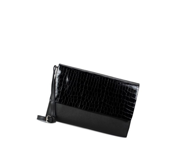 Clarks Roslyn Sky Croc Leather Bags Damen Schwarz | DVOB46783