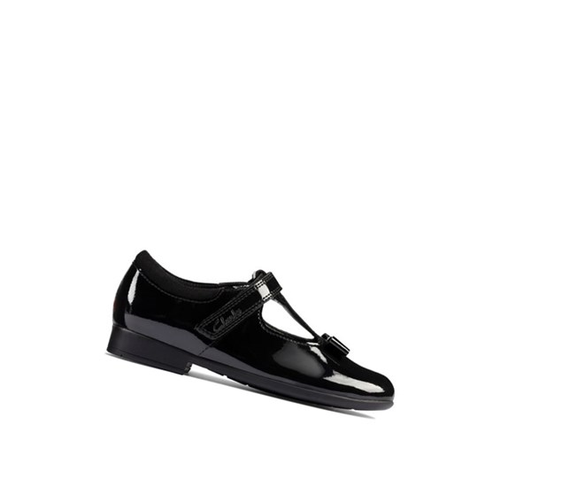 Clarks Scala Hope Lack Leder Schulschuhe Mädchen Schwarz | XAGL20153