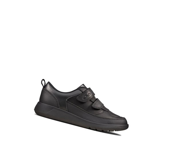 Clarks Scape Flare Leder Schulschuhe Mädchen Schwarz | RODB64517