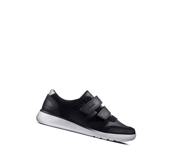 Clarks Scape Spirit Leder Sneakers Jungen Navy | JBCU38405