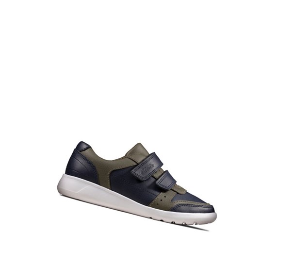 Clarks Scape Spirit Leder Sneakers Mädchen Navy | QUHF92304