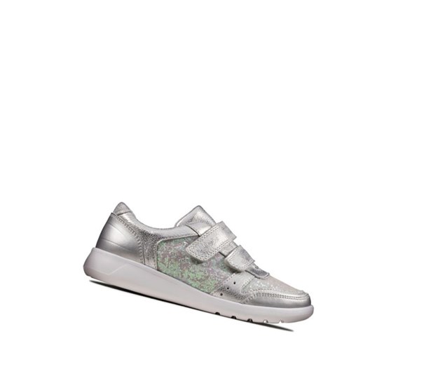 Clarks Scape Spirit Leder Sneakers Mädchen Silber Metal | SWUT91457