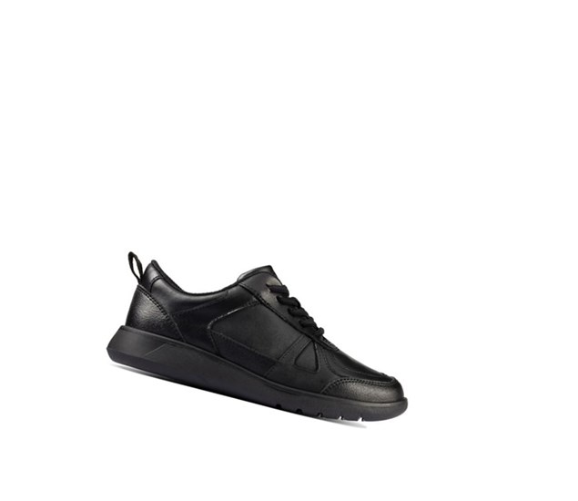 Clarks Scape Track Leder Schulschuhe Mädchen Schwarz | PMSO31780