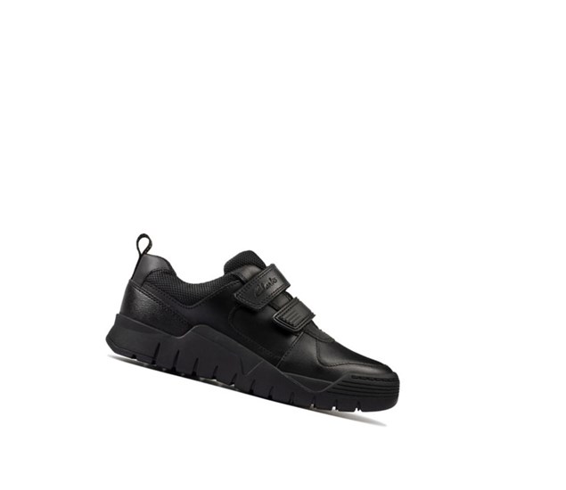 Clarks Scooter Speed Leder Schulschuhe Jungen Schwarz | OVGM61725