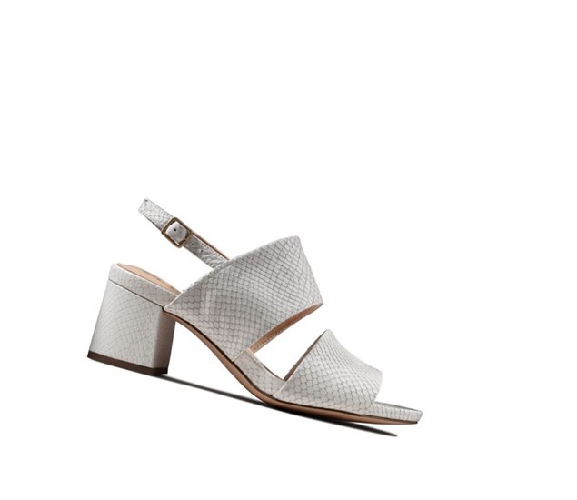 Clarks Sheer 55 Sling Leder Sandalen Absatz Damen Weiß Schlangenoptik | QPHM13495