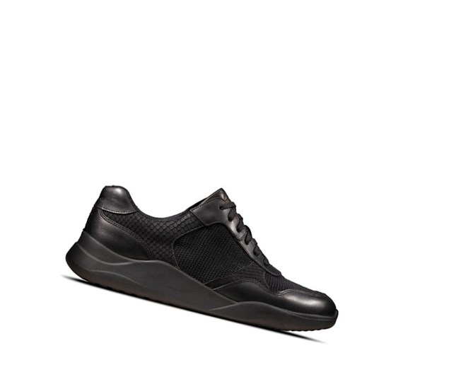 Clarks Sift Spitze Leder Lässige Turnschuhe Damen Schwarz Schlangenoptik | JSHA42096