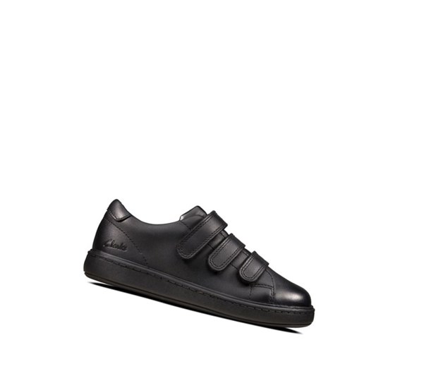 Clarks Street Swift Leder Schulschuhe Mädchen Schwarz | LYXT03964