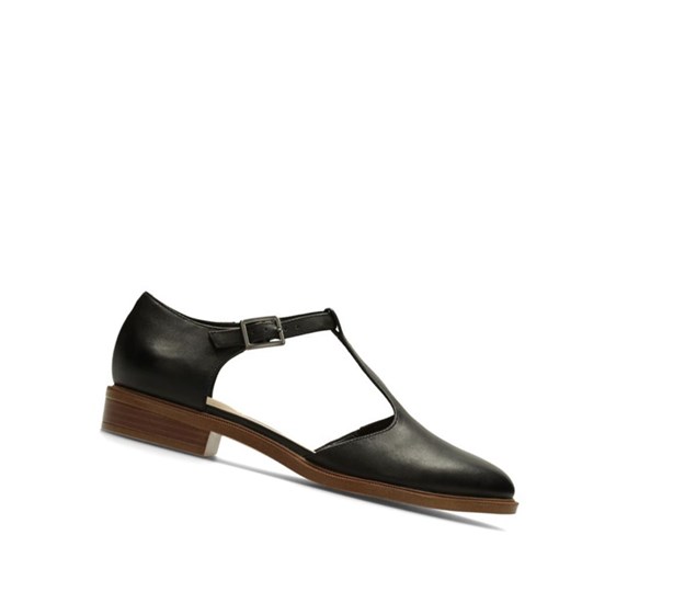 Clarks Taylor Palm Leder Flache Schuhe Damen Schwarz | OHNF52039