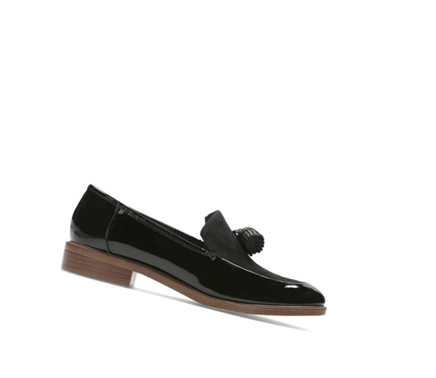 Clarks Taylor Spring Lack Wildleder Slip On Schuhe Damen Schwarz | IDMU83217