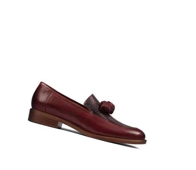 Clarks Taylor Spring Leder Weite Fit Slip On Schuhe Damen Tiefesrot | MCZT12749